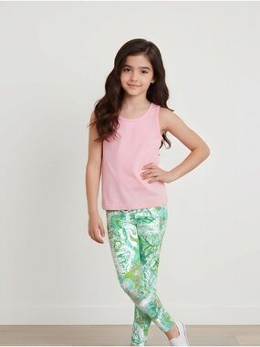 Green Pink & White Tropical Print Leggings (Bottoms only : top not included)